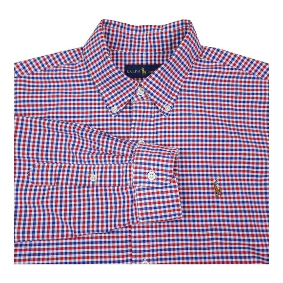 Ralph Lauren Gingham Check Button-Down Shirt Large  Mens Red & Blue - Picture 1 of 8
